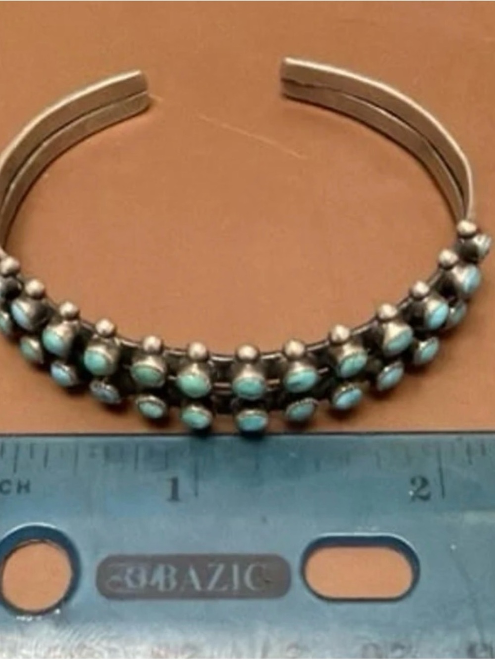 vintage Native sterling silver double-row "snake-eye" turquoise cuff - Picture 10 of 11
